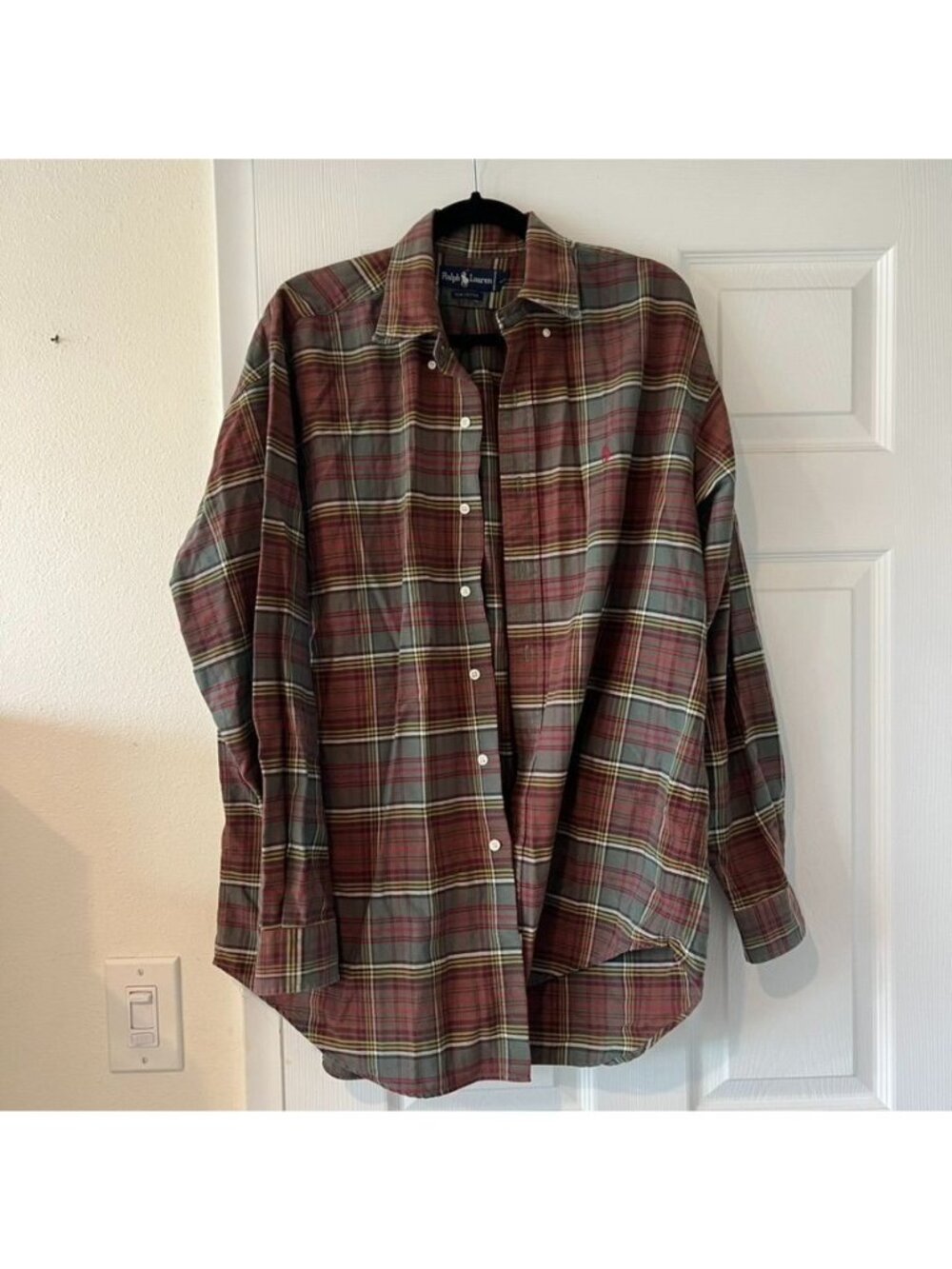 Ralph Lauren Mens Cotton Plaid Button Down Shirt Size Large